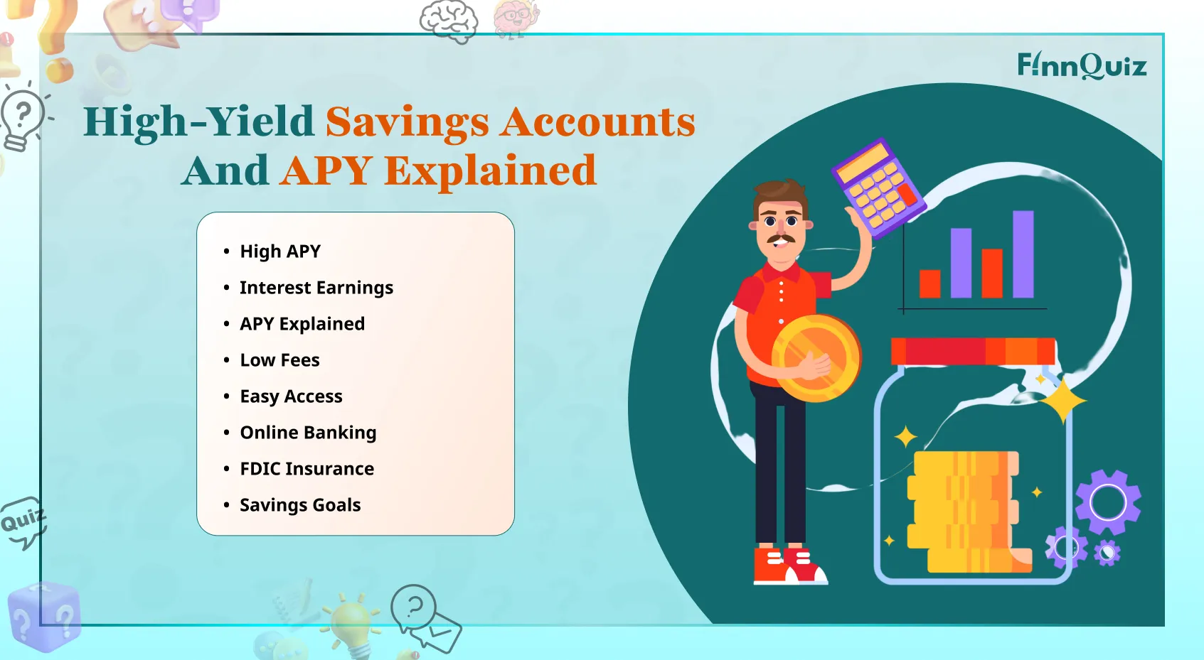 Comparison of high-yield savings account features showing interest growth, APY, fees, and FDIC insurance